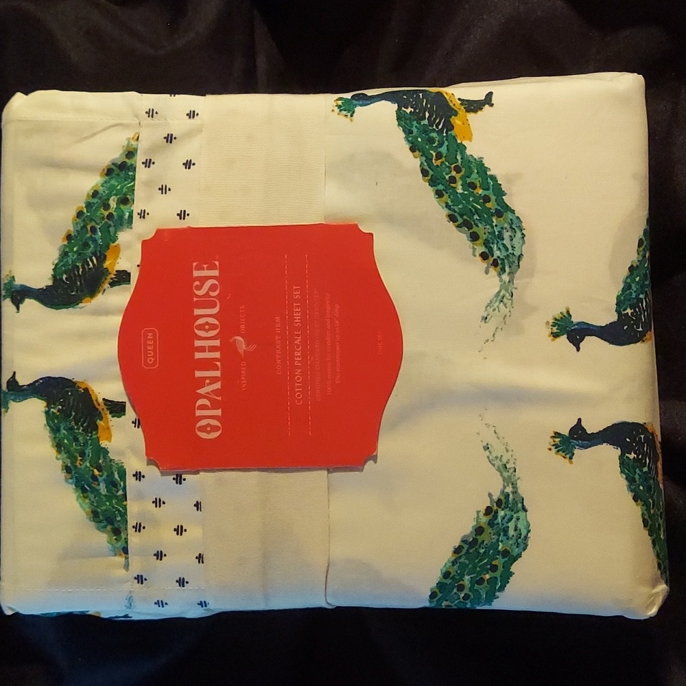 Opal House peacock queen sheet set NWT